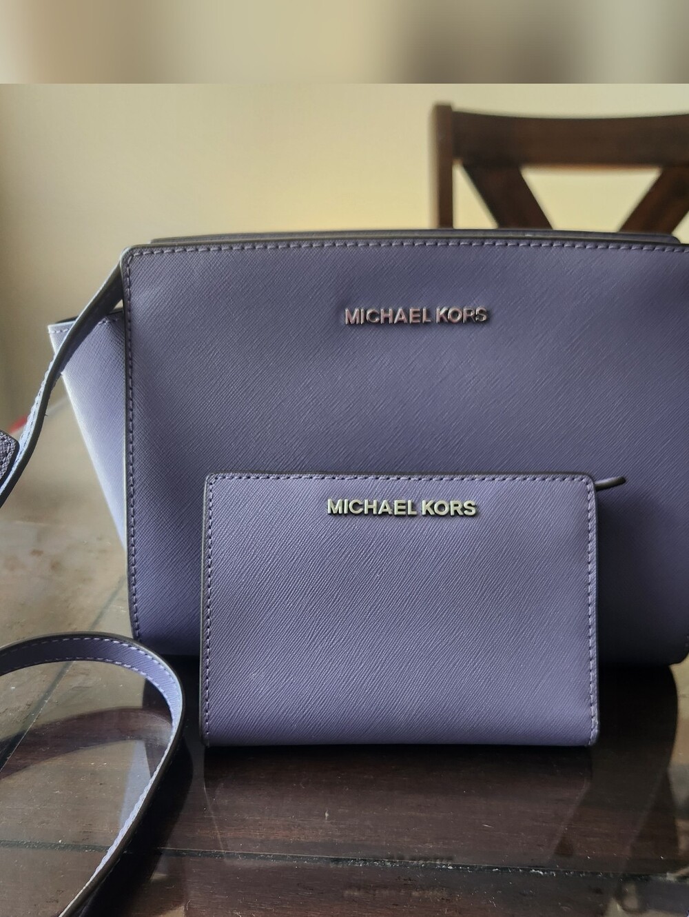 Michael Kors Lavender Saffiano Leather Crossbody Bag with Matching Wallet